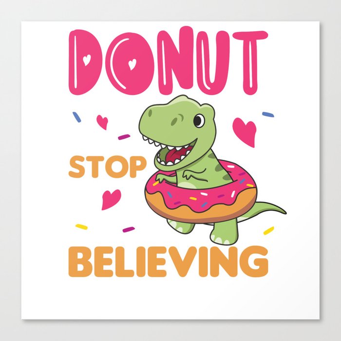 Cute Dino T-Rex Funny Animals In Donut Pun Canvas Print