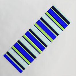 [ Thumbnail: Blue, Light Green, Light Cyan & Black Colored Striped/Lined Pattern Yoga Mat ]