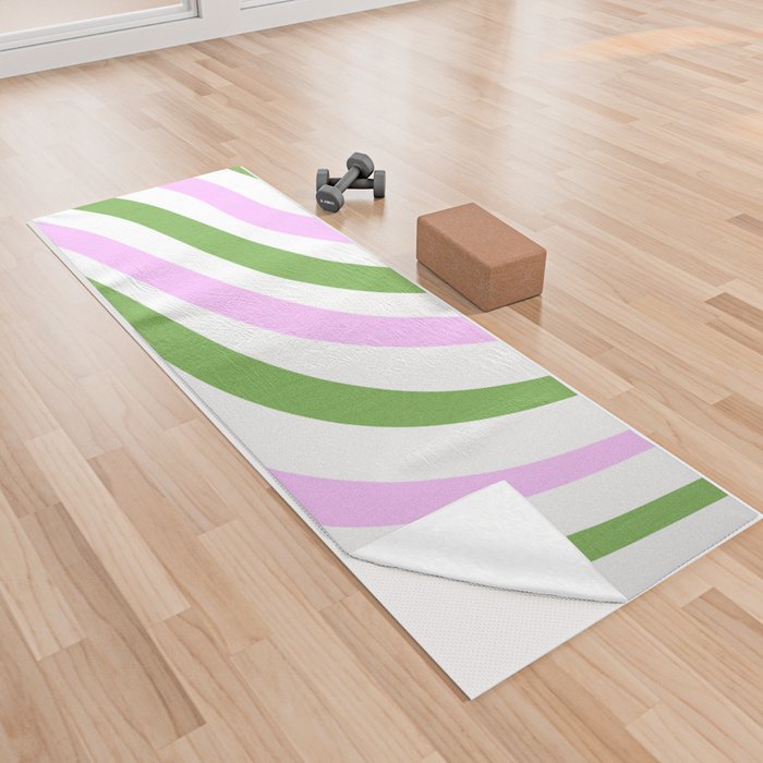 Pastel Pink and Green Stripes Yoga Towel