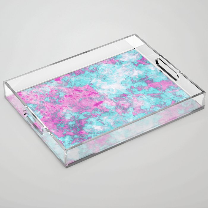 Abstract fuchsia teal pink watercolor painting Acrylic Tray