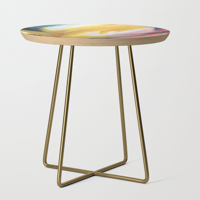Ambition: a colorful abstract piece in bold yellow, blue, pink, red, and gold Side Table
