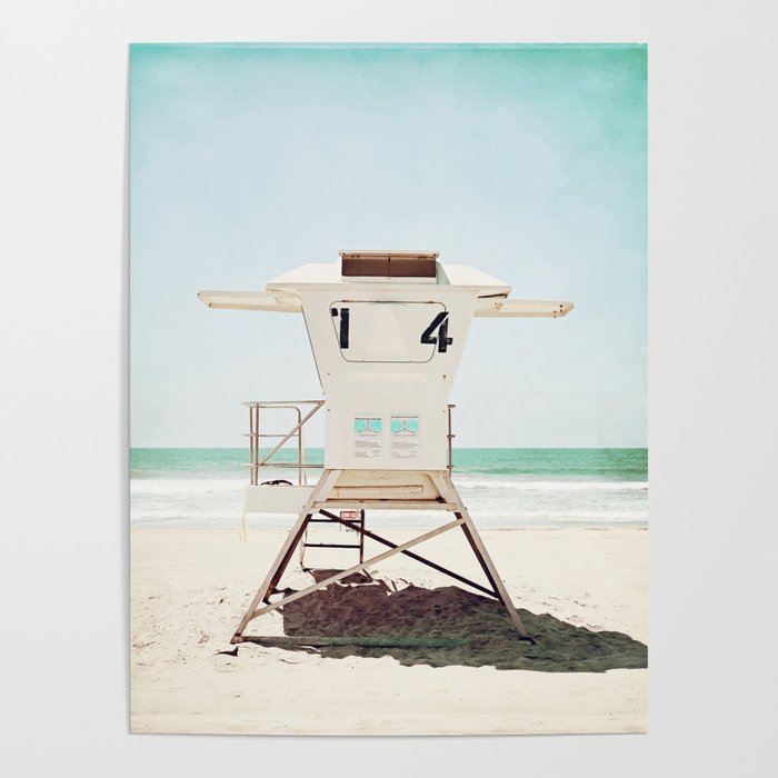 Lifeguard Stand, Beach Photography, San Diego California, Blue Aqua Seashore Ocean Summer Art Poster