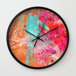 Paint Splatter Turquoise Orange And Pink Wall Clock