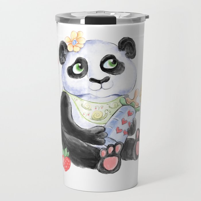 Baby Panda with strawberryes, Girl Baby shower  Travel Mug