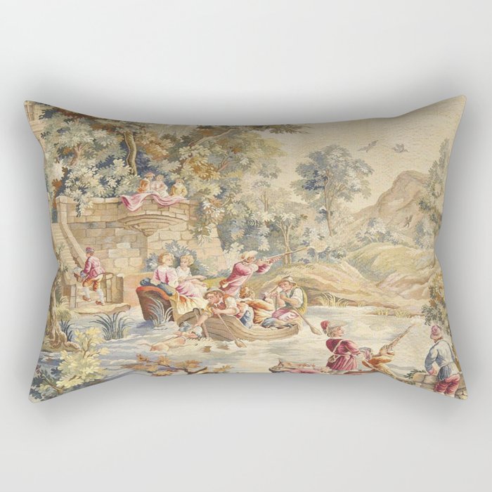 Antique Aubusson Louis XV French Tapestry Rectangular Pillow