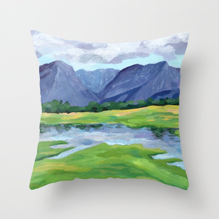 Mountain Lake in the Spring Art Print Throw Pillow