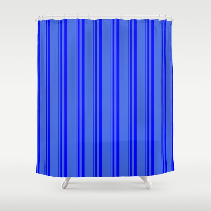 Blue and Royal Blue Colored Stripes Pattern Shower Curtain