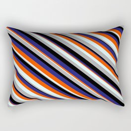 [ Thumbnail: Eye-catching Red, Light Cyan, Dark Grey, Black, and Midnight Blue Colored Stripes Pattern Rectangular Pillow ]