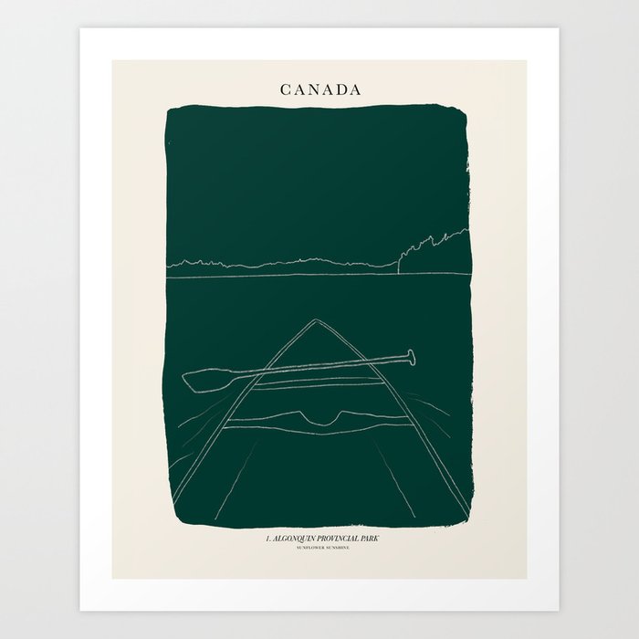 Canada Algonquin Provincial National Park Holiday Line Drawing Art Print  Art Print