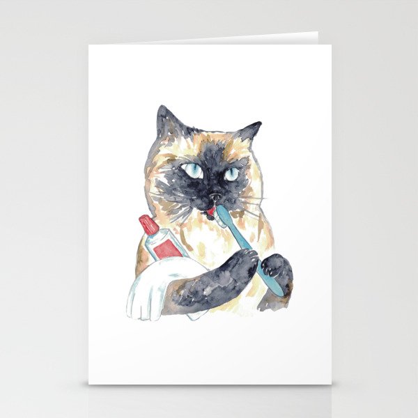 Siamese cat toilet Painting Wall Poster Watercolor Stationery Cards