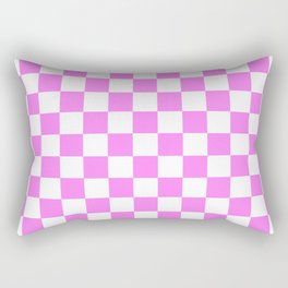 Checkered Pattern White and Rose Pink Rectangular Pillow