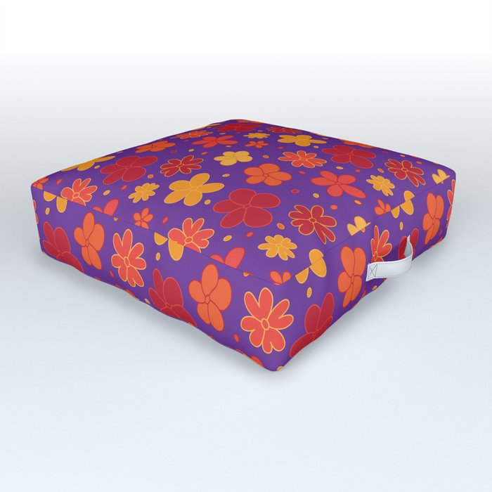 Sunday Best: cute little flowers in red, orange, yellow and purple Outdoor Floor Cushion