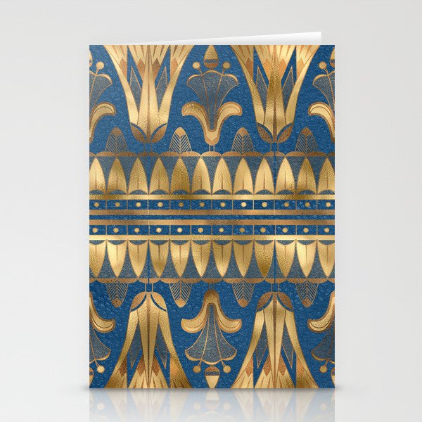 Papyrus, Lotus Ancient Egyptian Decor Architecture - Navy & Gold Stationery Cards