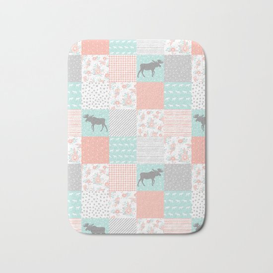 Modern quilt pattern square quilt baby nursery gender neutral gifts for new baby room Bath Mat