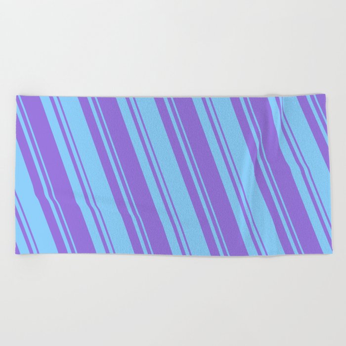 Light Sky Blue & Purple Colored Striped/Lined Pattern Beach Towel