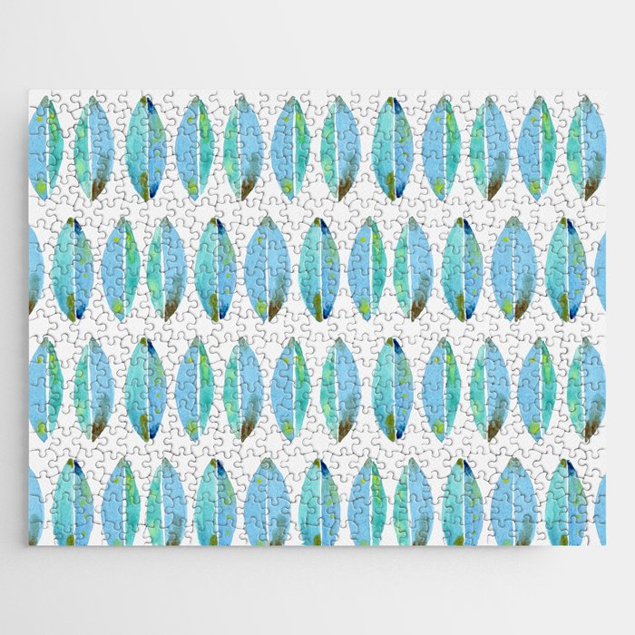 Leaves row - turquoise Jigsaw Puzzle