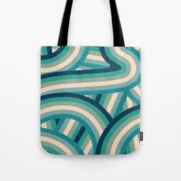 Teal Vintage Faded 70's Style Rainbow Stripes Tote Bag