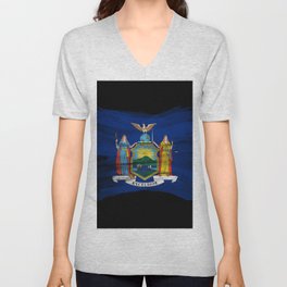 New York state flag brush stroke, New York flag background V Neck T Shirt