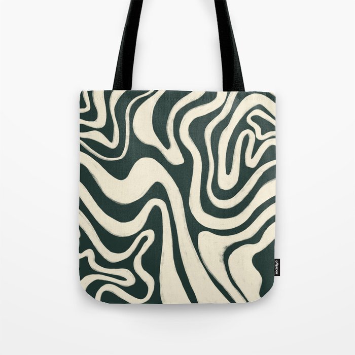 Antique White Swirl Retro Pattern over Pine Grove Green Tote Bag