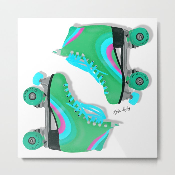Green roller skates- white transparent background Metal Print