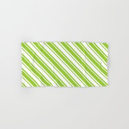 [ Thumbnail: White and Green Colored Striped/Lined Pattern Hand & Bath Towel ]