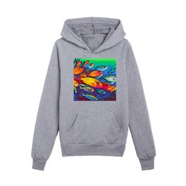 School of fish vibrant, colorful, paint, beauty, beach Kids Pullover Hoodies