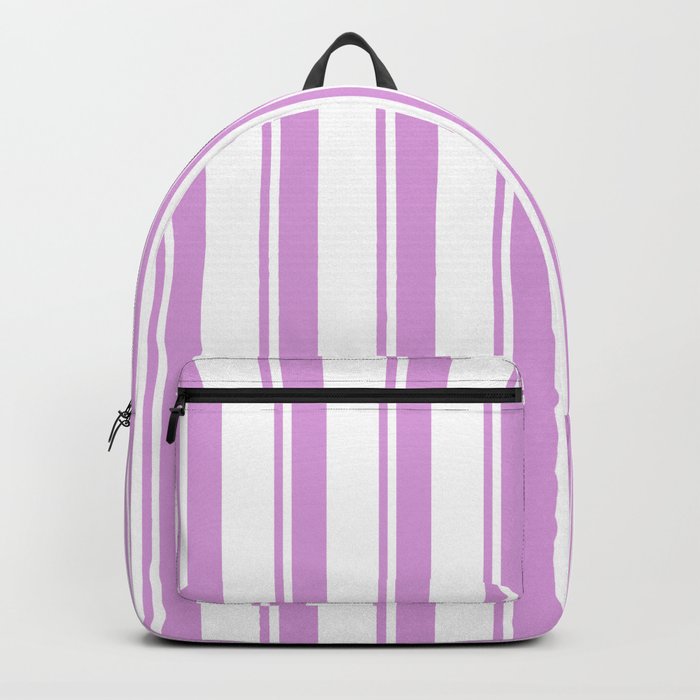 Plum & White Colored Lined/Striped Pattern Backpack