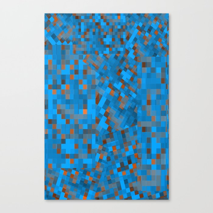 geometric pixel square pattern abstract background in blue brown Canvas Print