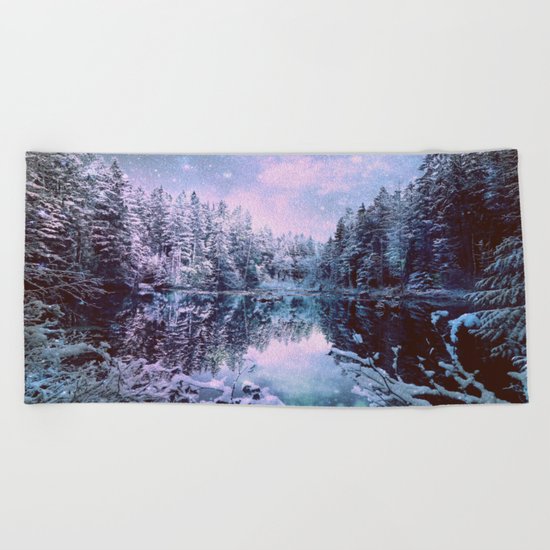 Lavender Blue Winter Wonderland Forest Beach Towel