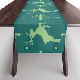 Christmas Vintage Green Blue Deer Table Runner