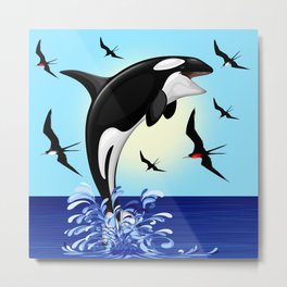 Orca Killer Whale jumping out of Ocean Metal Print