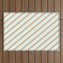 [ Thumbnail: Brown and Light Cyan Colored Lines Pattern Outdoor Rug ]