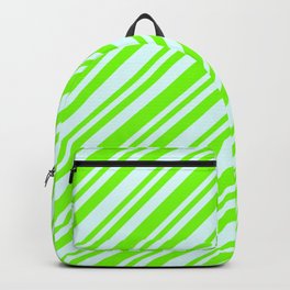 [ Thumbnail: Light Cyan and Green Colored Lined/Striped Pattern Backpack ]