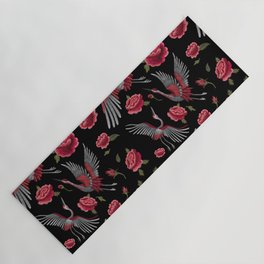 Embroidered Crane Birds & Roses Yoga Mat