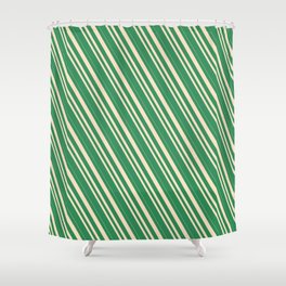 [ Thumbnail: Sea Green & Bisque Colored Lined Pattern Shower Curtain ]