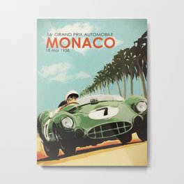 Retro Car Poster, Monaco Travel Poster, Retro Wall Art Metal Print