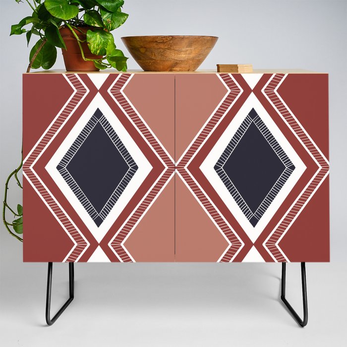 Preppy large geometric diamond red and navy pattern Credenza