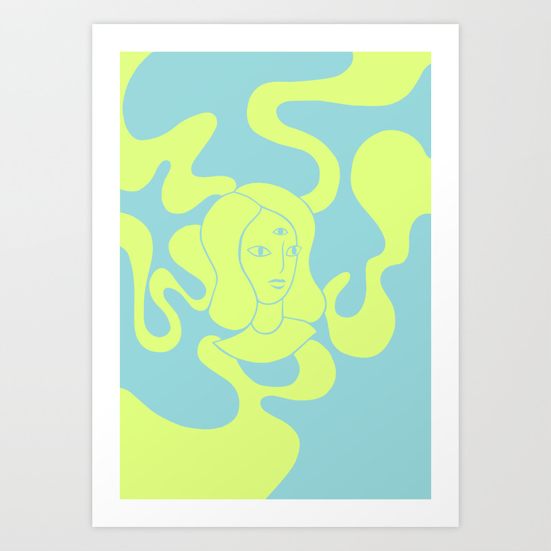 Abstract Psychedelic Illustration Girl With A Third Eye Green