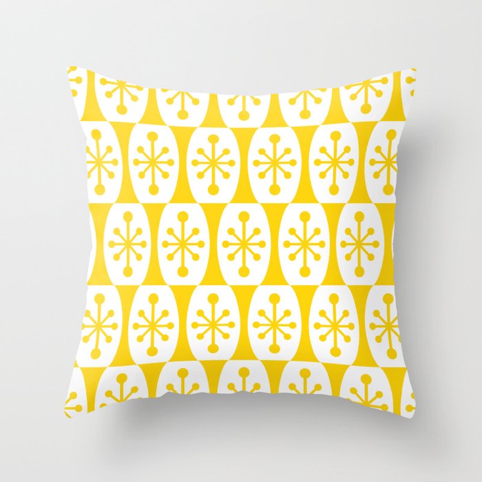 Mid Century Modern Atomic Fusion Pattern Yellow Throw Pillow