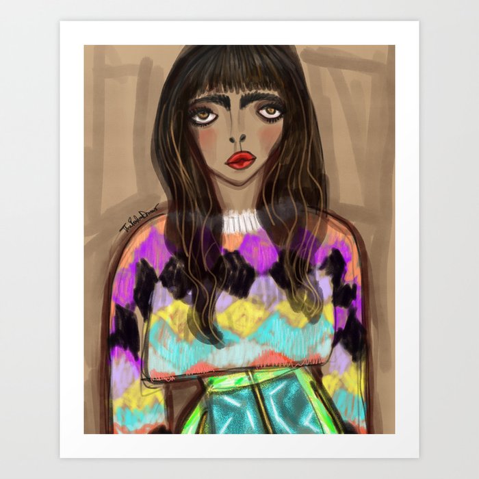 Girl in Colorful Sweater Art Print