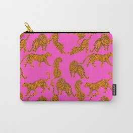 Abstract leopard with red lips illustration in fuchsia background  Carry-All Pouch