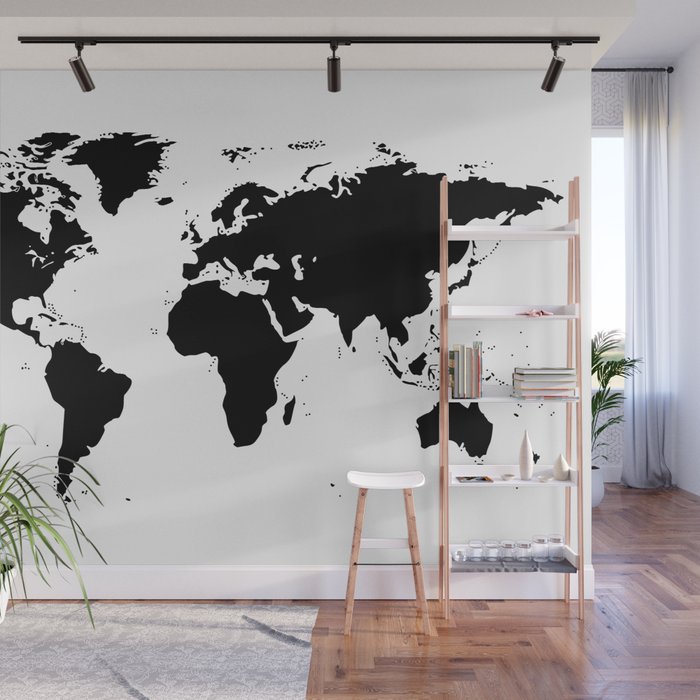 Black Ink World Map Wall Mural
