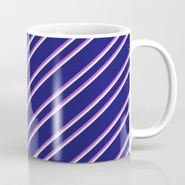 [ Thumbnail: Midnight Blue, Orchid, and Beige Colored Lined Pattern Coffee Mug ]