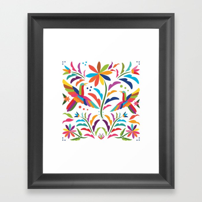 Mexican Otomí Floral Composition with birds / Colorful & happy art by Akbaly Framed Art Print