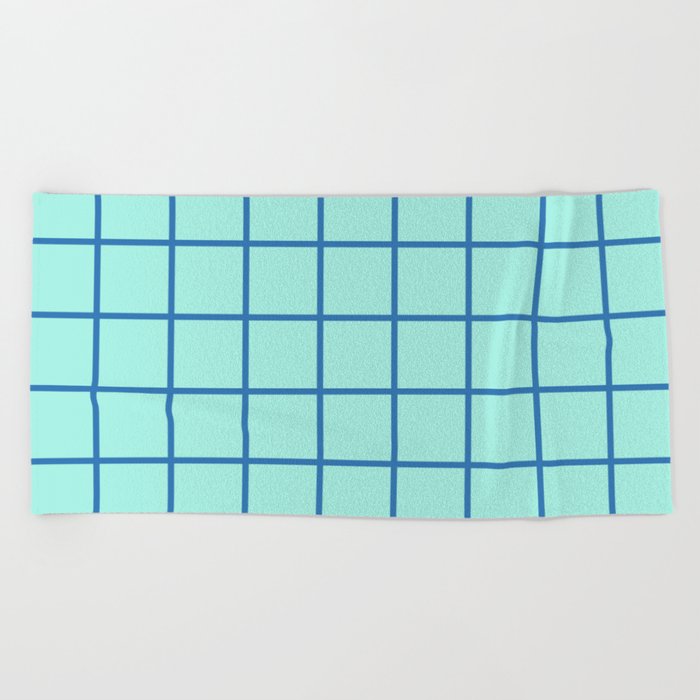 Combi Grid - blue on seafoam Beach Towel