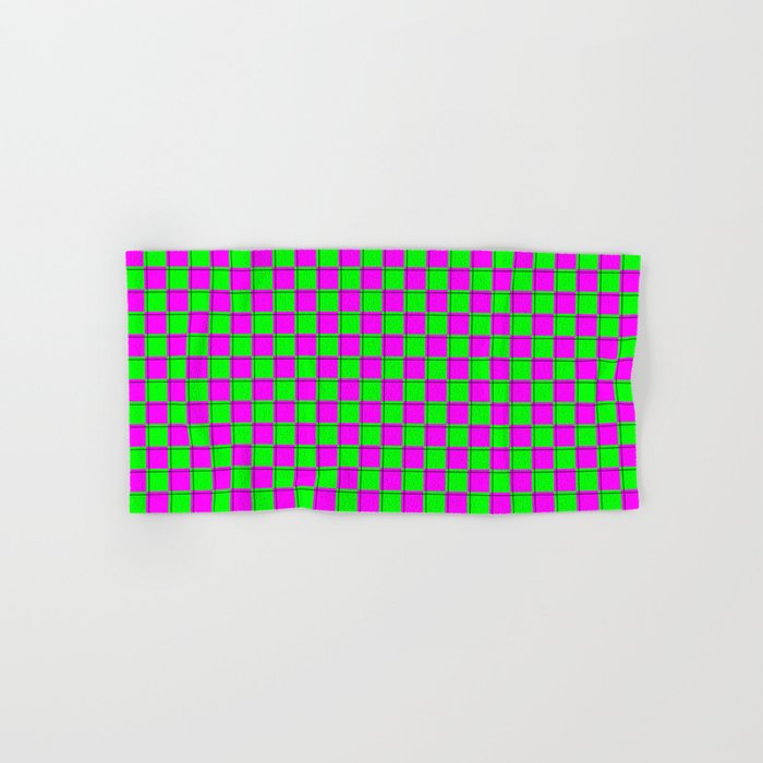 Pink and Green Neon Check Pattern Hand & Bath Towel