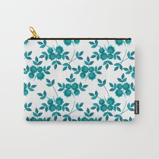 Retro .Turquoise flowers on a white background . Carry-All Pouch
