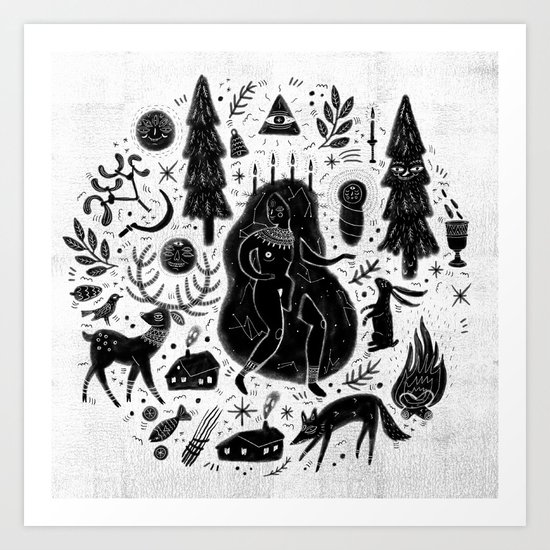 Yule, Birth of the Sun - Black Art Print