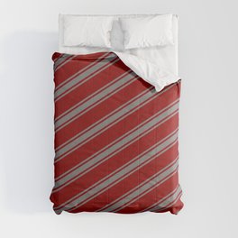 [ Thumbnail: Dark Red and Gray Colored Pattern of Stripes Comforter ]