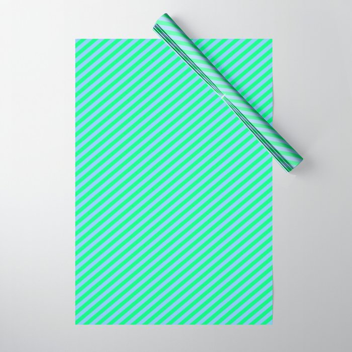 Light Sky Blue and Green Colored Stripes Pattern Wrapping Paper